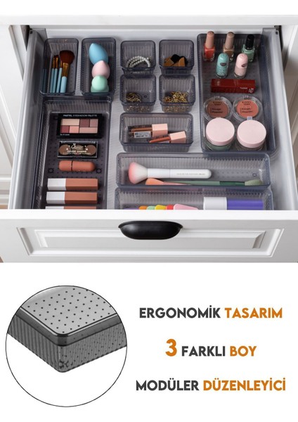 8'li Çekmece Içi Organizer, Kozmetik ve Takı Düzenleyici, Antrasit Renk modelleri