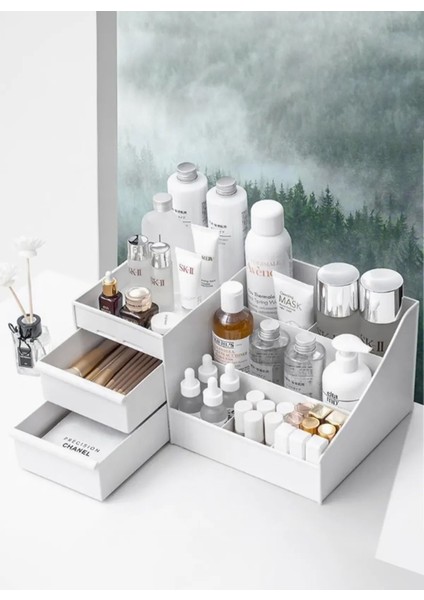 Beyaz Çekmeceli Makyaj ve Kozmetik Düzenleyici, Ofis ve Renkli Parfüm Rafı fiyatları