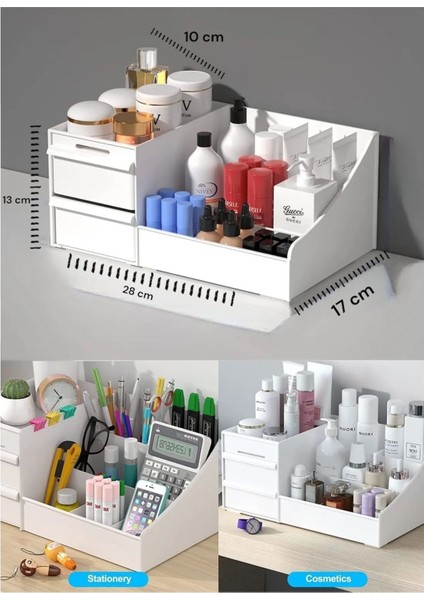 Beyaz Çekmeceli Makyaj ve Kozmetik Düzenleyici, Ofis ve Renkli Parfüm Rafı modelleri
