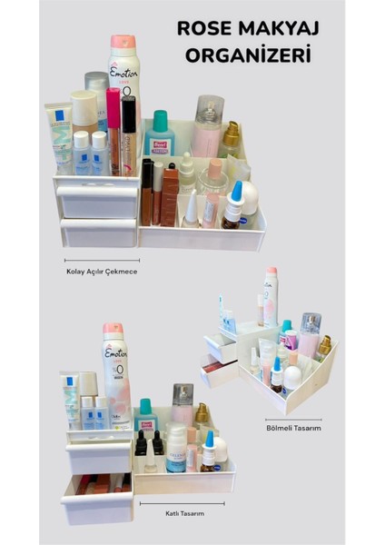 Beyaz Çekmeceli Makyaj ve Kozmetik Düzenleyici, Ofis ve Renkli Parfüm Rafı fırsatları