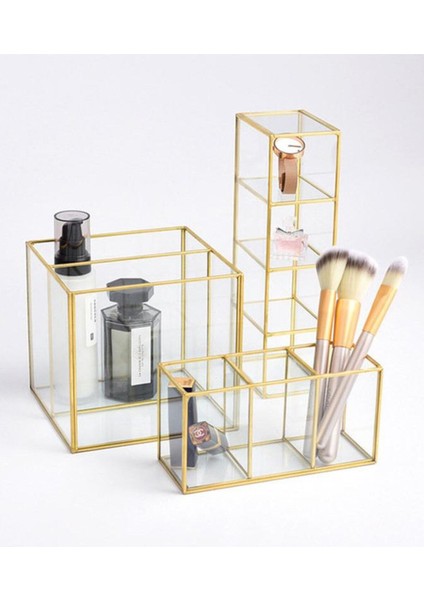 Renkli Üç Bölmeli Cam Fırçalık Makyaj Organizeri fiyatları
