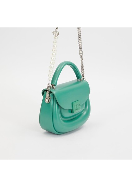 Yeşil Kalpli Taş Askılı Kadın Klasik El Çantası