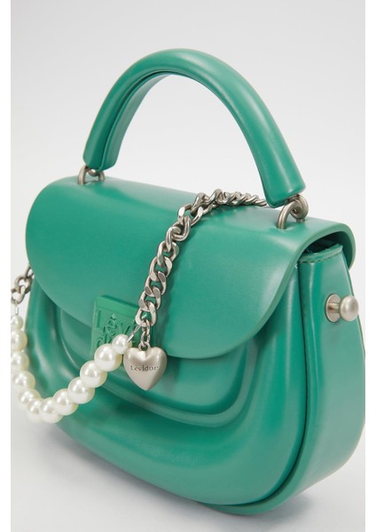 Yeşil Kalpli Taş Askılı Kadın Klasik El Çantası fiyatları