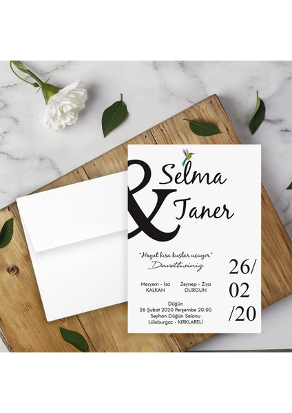 Beyaz Zarflı Davetiye Düğün - Nişan - Kına - Nikah (1000ADET)