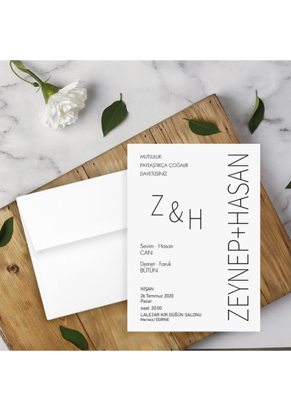 Beyaz Zarflı Davetiye Düğün - Nişan - Kına - Nikah (1000ADET)