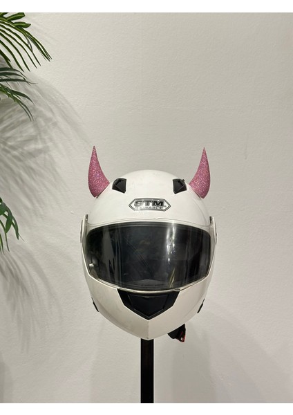 Motor & Motosiklet Pembe Simli Şeytan Boynuzu Kask Dış Aksesuar