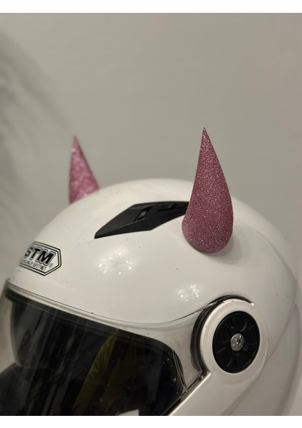 Motor & Motosiklet Pembe Simli Şeytan Boynuzu Kask Dış Aksesuar modelleri