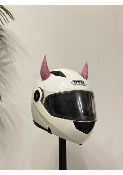 Motor & Motosiklet Pembe Simli Şeytan Boynuzu Kask Dış Aksesuar fırsatları