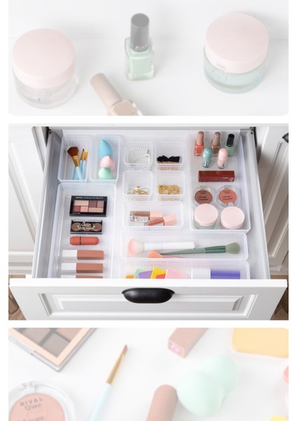 6'lı Çok Amaçlı Çekmece Içi Organizer, Şeffaf, Beyaz, Makyaj ve Takı Düzenleyici fırsatları