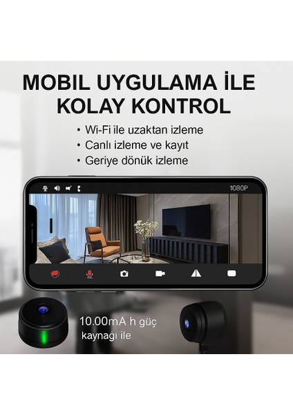 Mini Kablosuz Hd Güvenlik Kamerası – 1080P Çözünürlük | Wifi | Gece Görüşlü | Ev & Ofis Için Ideal