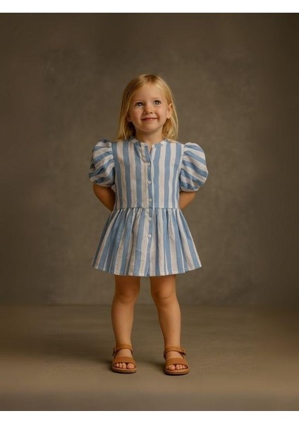 Kız Çocuk Çizgili Gömlek Elbise