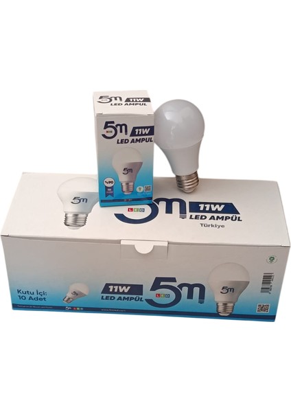 11W LED Ampul (Beyaz Işık) 6500K/990 Lümen (10 Adet)