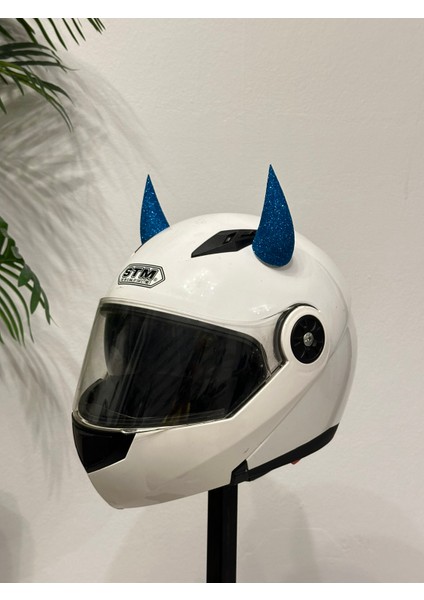 Motor & Motosiklet Petrol Mavi Şeytan Boynuzu Kask Dış Aksesuar indirimleri