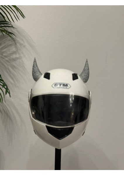 Motor & Motosiklet Gümüş Simli Şeytan Boynuzu Kask Dış Aksesuar