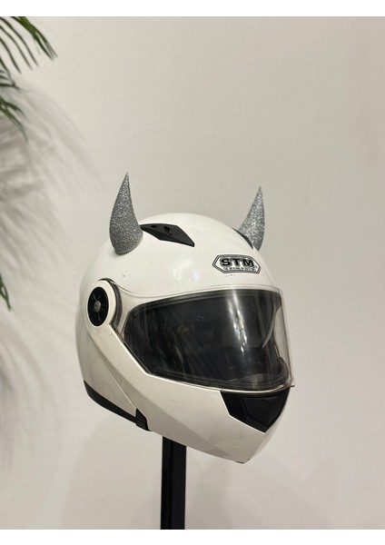 Motor & Motosiklet Gümüş Simli Şeytan Boynuzu Kask Dış Aksesuar modelleri