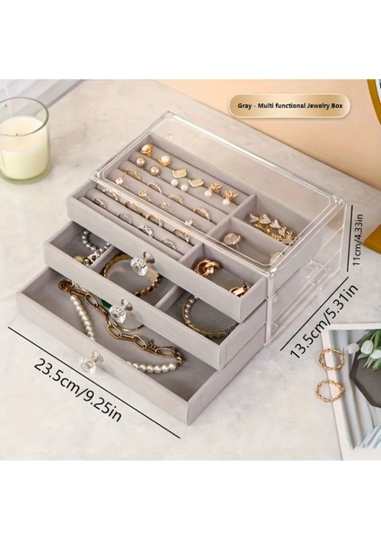 Geniş 3 Çekmeceli Gri Takı Kutusu, Düzenleyici ve Organizer, Şık ve Kullanışlı Tasarım fiyatları