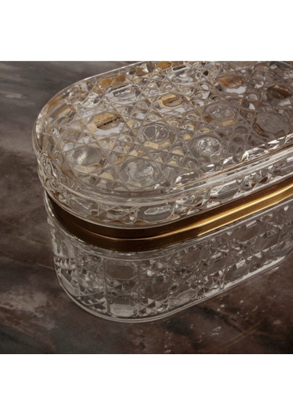 Şık Hasır Desenli Cam Kapaklı Takı Kutusu, Gold Detaylı Lüks Tasarım fırsatları