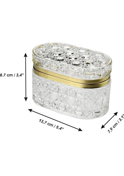 Şık Hasır Desenli Cam Kapaklı Takı Kutusu, Gold Detaylı Lüks Tasarım
