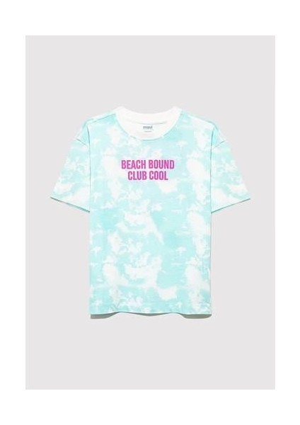 Oversize Baskılı Mavi Erkek Çocuk T-Shirt M6610334-89717