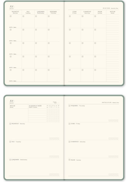 A5 Keten Süresiz Planlayıcı Ajanda Yeşil