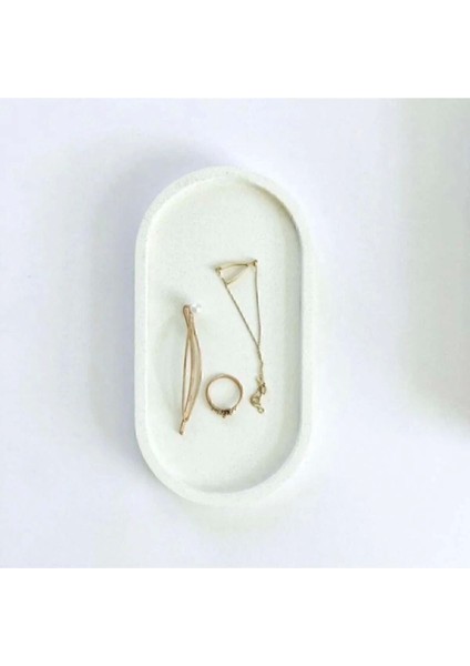 Bohem Tarz Takı Tabağı, Dekoratif Beton Tepsi, Beyaz ve Ekru Şık Organizer