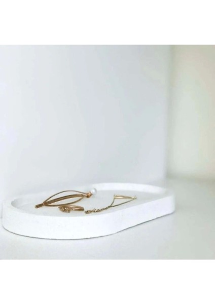 Bohem Tarz Takı Tabağı, Dekoratif Beton Tepsi, Beyaz ve Ekru Şık Organizer fiyatları