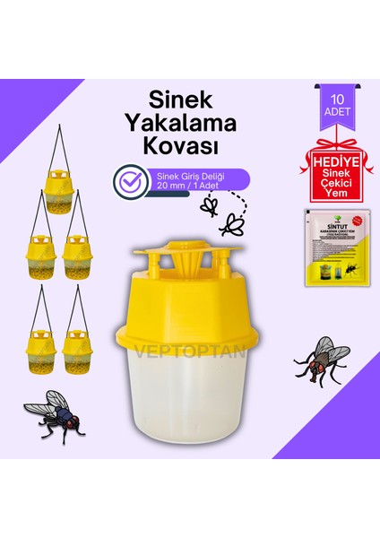 10 Adet Karasinek Tuzağı Kova Kara Sinek Öldürücü Ahır Bahçe Çiftlik Restorant Açık Alan Sintut