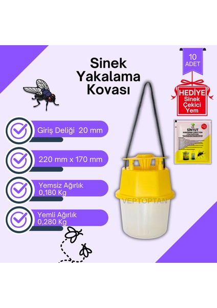 10 Adet Karasinek Tuzağı Kova Kara Sinek Öldürücü Ahır Bahçe Çiftlik Restorant Açık Alan Sintut modelleri