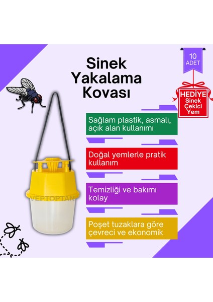 10 Adet Karasinek Tuzağı Kova Kara Sinek Öldürücü Ahır Bahçe Çiftlik Restorant Açık Alan Sintut fırsatları