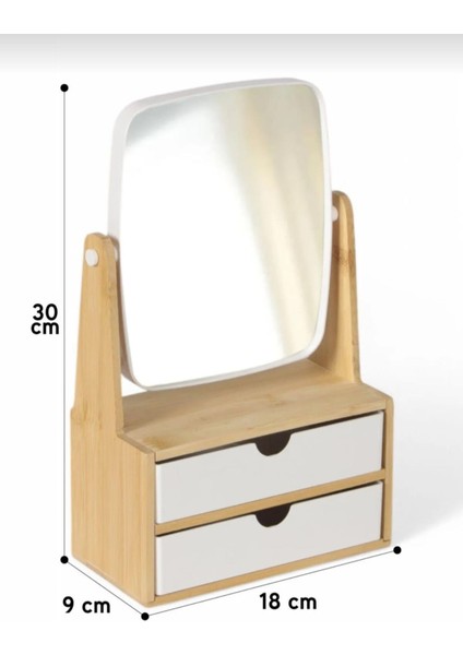 Bambu 2 Çekmeceli Aynalı Düzenleyici, Makyaj ve Takı Organizeri, Kahverengi modelleri