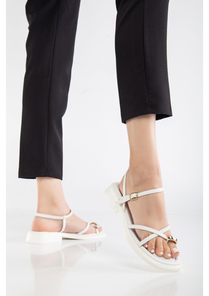 Elit BTLP01 Kadın Düz Sandalet Beyaz fırsatları