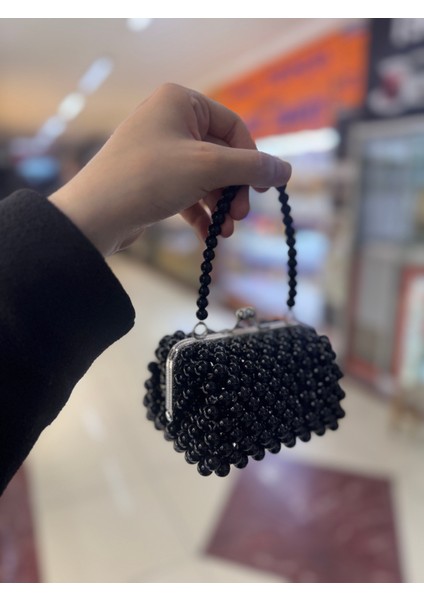 Klipsli Boncuk El Çantası - Siyah modelleri