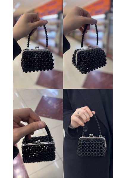 Klipsli Boncuk El Çantası - Siyah indirimleri