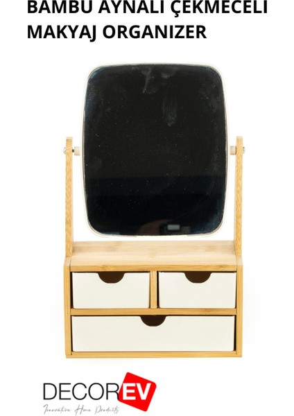 Bambu Ayarlanabilir Makyaj ve Masa Aynası, Çekmeceli, Şık Kahverengi Tasarım fiyatları