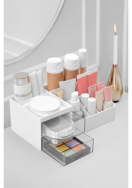 3 Katlı 2 Çekmeceli Çok Amaçlı Düzenleyici, Beyaz