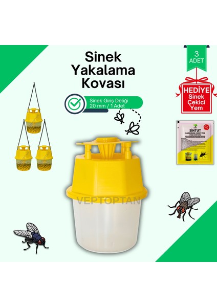 3 Adet Karasinek Tuzağı Kova Kara Sinek Öldürücü Ahır Bahçe Çiftlik Restorant Açık Alan Uygun Sintut