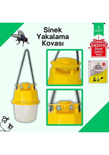 3 Adet Karasinek Tuzağı Kova Kara Sinek Öldürücü Ahır Bahçe Çiftlik Restorant Açık Alan Uygun Sintut fiyatları