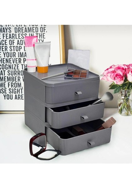 3 Çekmeceli Koyu Gri Çok Amaçlı Düzenleyici Organizer