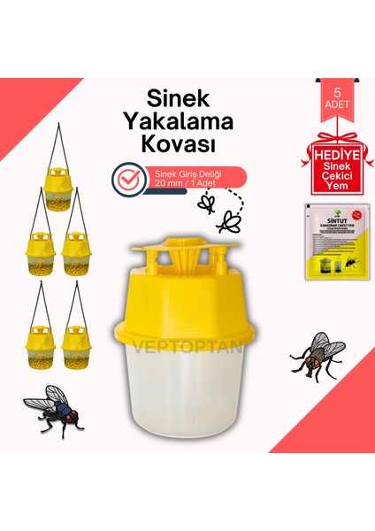5 Adet Karasinek Tuzağı Kova Kara Sinek Öldürücü Ahır Bahçe Çiftlik Restorant Açık Alan Uygun Sintut