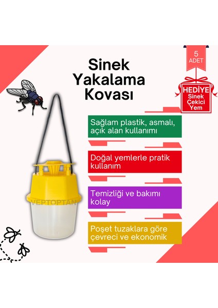 5 Adet Karasinek Tuzağı Kova Kara Sinek Öldürücü Ahır Bahçe Çiftlik Restorant Açık Alan Uygun Sintut fırsatları