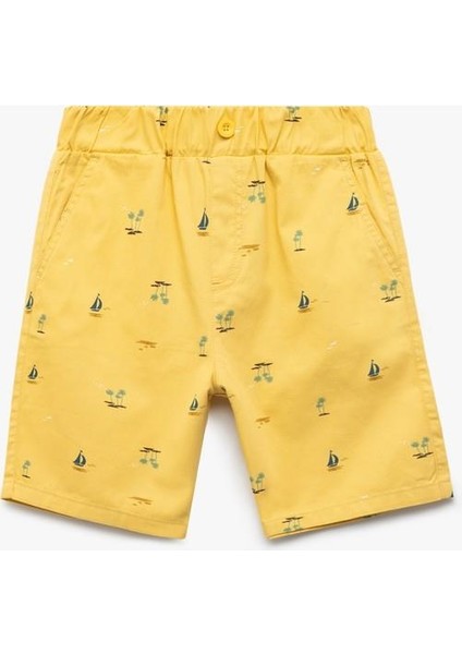 Cepli Gabardin Beli Lastikli Denizci Temalı Baskılı Şort fırsatları