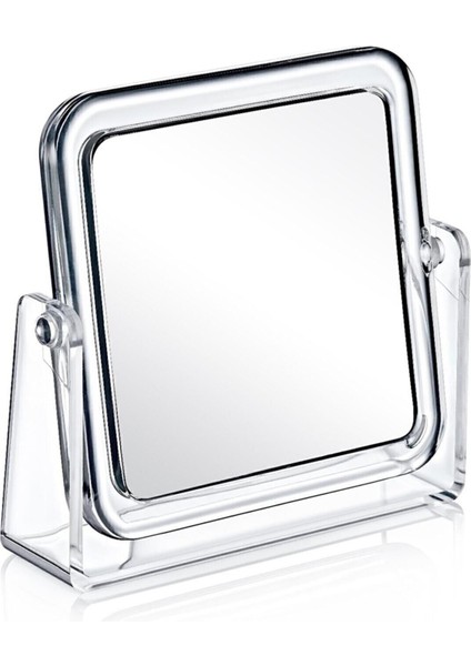 Beyaz Masa Üstü Kare Aynası, Çift Taraflı, 3x-1x, Makyaj ve Günlük Kullanım