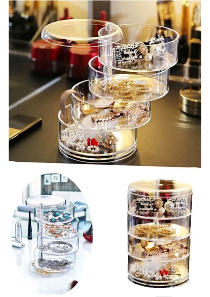 4 Katlı Dönebilen Silindir Takı ve Makyaj Organizer, Beyaz