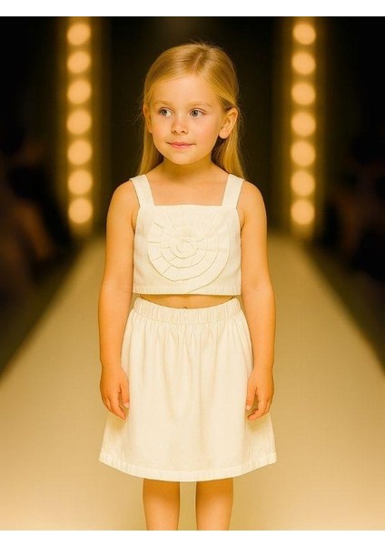 Kız Çocuk Crop Dokuma Çiçekli Etek Takım fiyatları