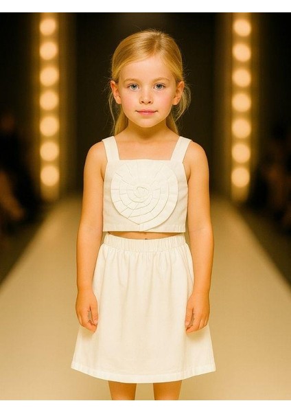 Kız Çocuk Crop Dokuma Çiçekli Etek Takım modelleri