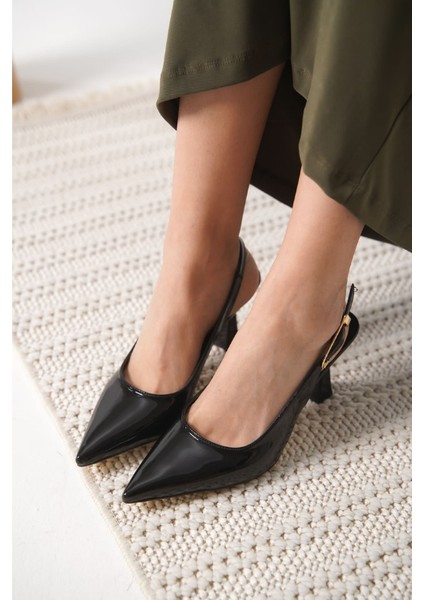 Rugan Siyah Topuklu Ayakkabı