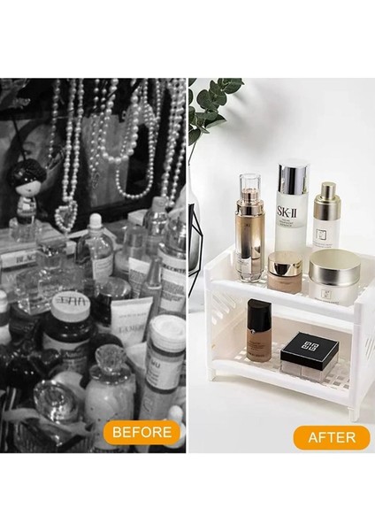 Beyaz 2'li 2 Katlı Banyo ve Makyaj Rafı, Düzenleyici, Parfüm ve Krem Standı fiyatları