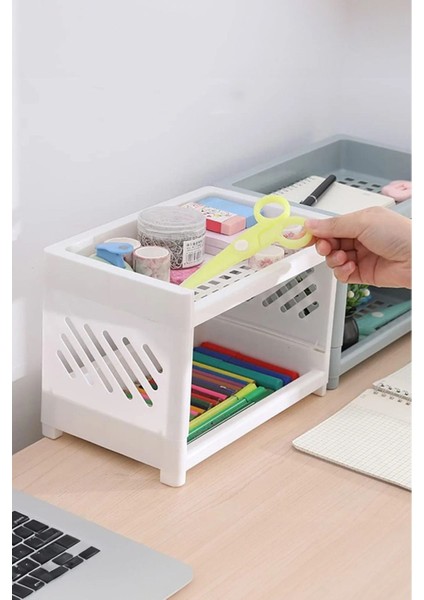 Beyaz 2'li 2 Katlı Banyo ve Makyaj Rafı, Düzenleyici, Parfüm ve Krem Standı