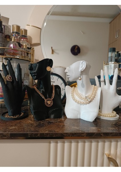 Beyaz 21CM Dekoratif Takı ve Yüzük Organizer Manken Teşhir Standı