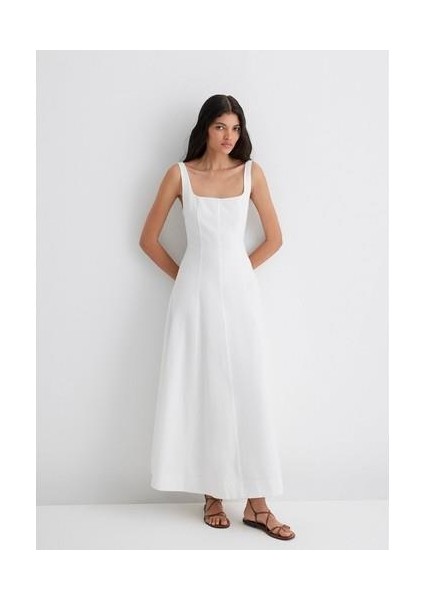 Askılı Beyaz Uzun Elbise 1310479-620
